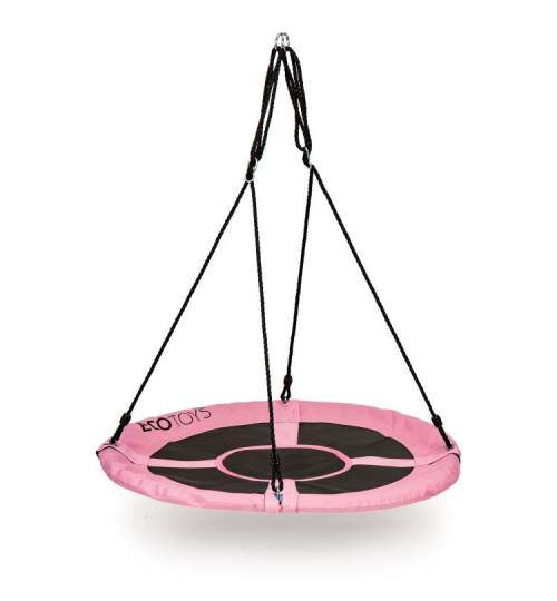 Leagan Balansoar rotund tip cuib pentru curte, gradina sau terasa, capacitate 150kg, diametru 100cm, culoare roz