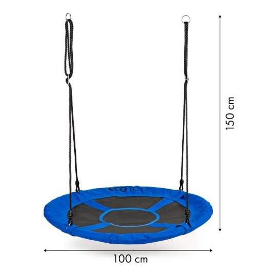 Leagan Balansoar rotund tip cuib pentru curte, gradina sau terasa, capacitate 150kg, diametru 100cm, culoare albastru