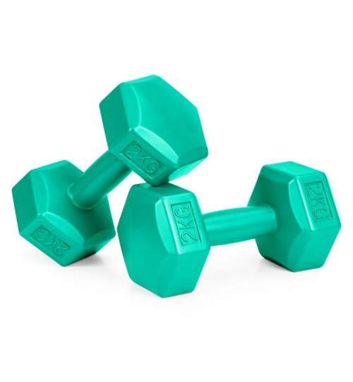 Set 2 Gantere pentru fitness sau antrenament, din cauciuc, 2x2 kg, culoare verde