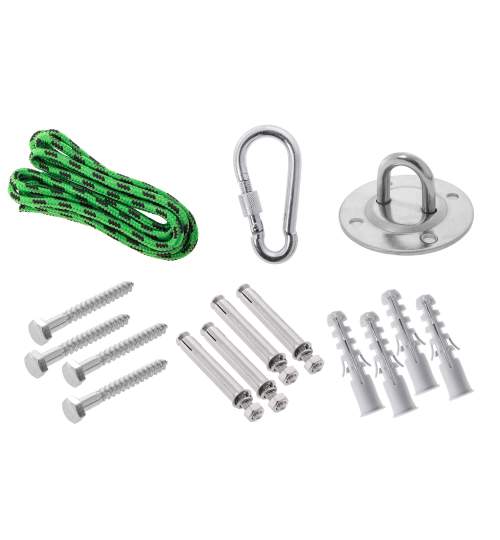 Kit de montare leagan sau hamac, fixare in tavan, cu franghie, carabina si accesorii, 250kg