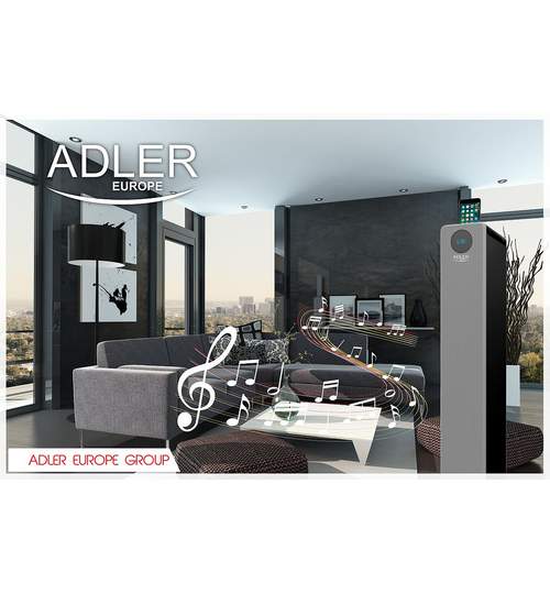 Sistem Audio Stereo Boxa Bluetooth Turn Adler cu Telecomanda, USB, SD, AUX, LED, Putere 40W, Argintiu