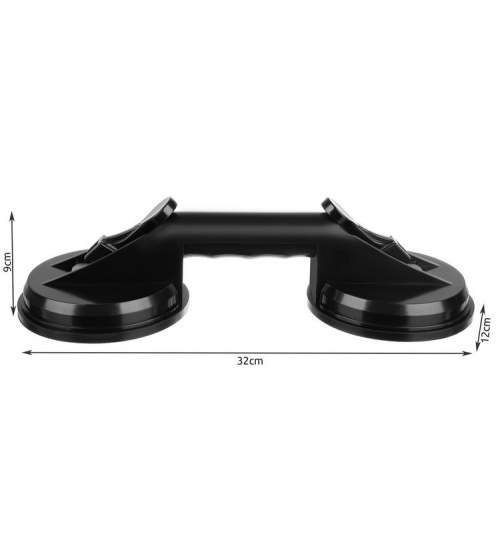 Ventuza dubla pentru transport geamuri sau sticla, lungime 32 cm, capacitate 70 kg, negru