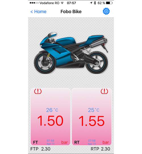 Sistem Performant FOBO TPMS Bike pentru Motociclete sau ATV de Monitorizare a Presiunii si Temperaturii din Roti pe Telefon prin Bluetooth - 6 Bari