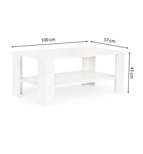 Masuta de cafea moderna pentru living ModernHome, cu raft inferior, din PAL, 100x57 cm, culoare alb