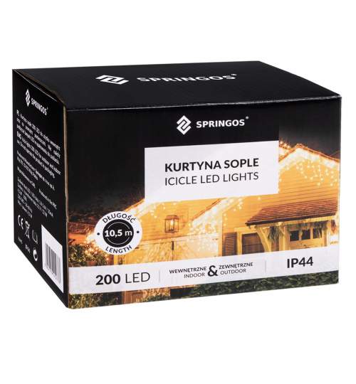 Instalatie luminoasa decorativa cu 200 LED-uri, pentru Craciun, tip Perdea, lungime 8m, 220V, albastru