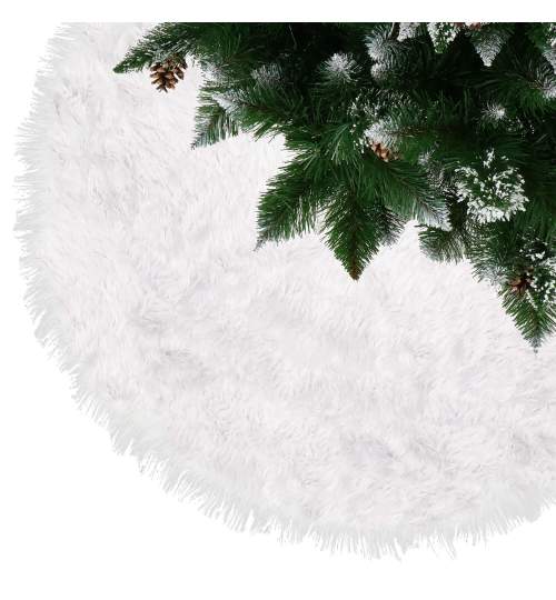 Brad de Craciun Artificial Verde Nevada cu Zapada pe Varfuri si Conuri 150 cm, cu Suport si Covor rotund imitatie blana, diametru 120 cm, prindere Velcro, alb