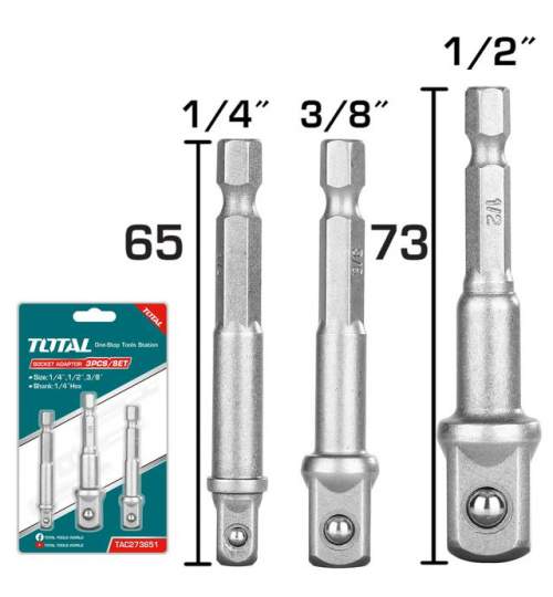 TOTAL - Set 3 adaptoare 1/4, 3/8