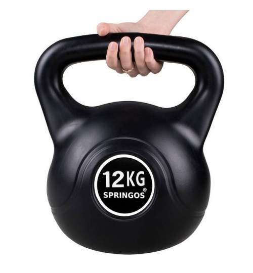 Gantera Kettlebell cu maner, ABS, 12 kg, culoare Negru