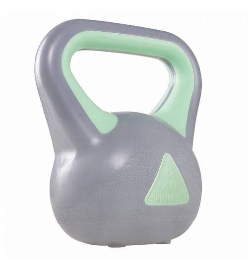 Gantera Kettlebelle cu maner, Vinil, 8 kg, culoare Gri/Verde