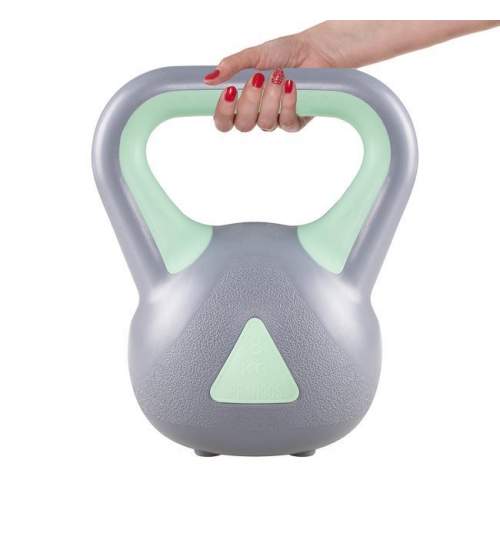 Gantera Kettlebelle cu maner, Vinil, 8 kg, culoare Gri/Verde