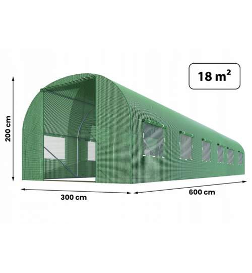 Folie protectie pentru solar 18mp pentru Gradina cu 12 Ferestre Laterale, Plase de Tantari, Dimensiuni 6x3x2m, verde