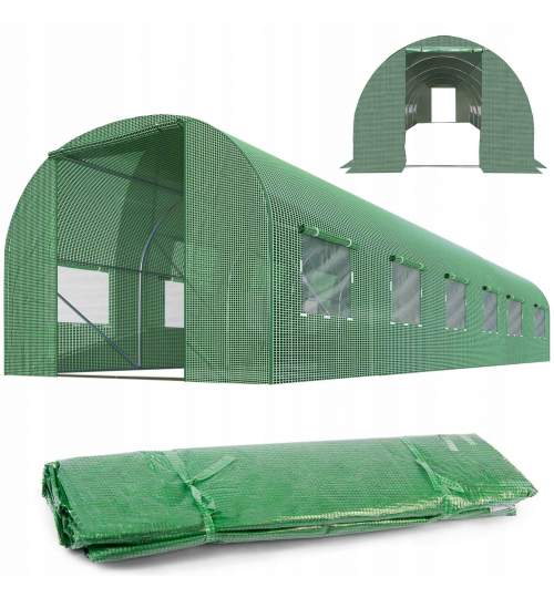 Folie protectie pentru solar 18mp pentru Gradina cu 12 Ferestre Laterale, Plase de Tantari, Dimensiuni 6x3x2m, verde