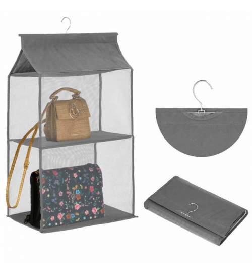 Organizator suspendat Springos, pliabil cu 2 compartimente, 68x15x38 cm, culoare gri