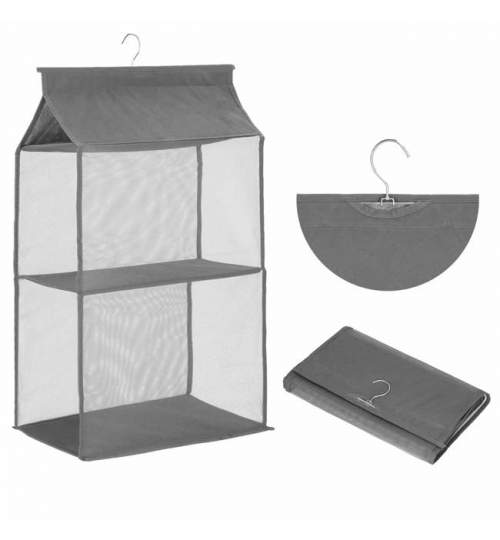 Organizator suspendat Springos, pliabil cu 2 compartimente, 68x15x38 cm, culoare gri