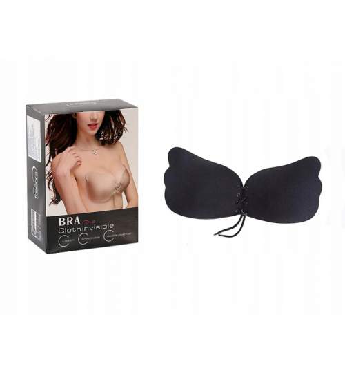 Sutien cu efect Push-up reglabil, fara bretele, marimea C, negru