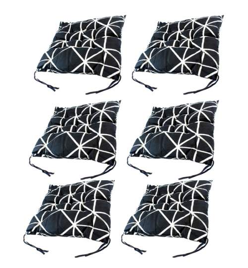 Set 6x Perne decorative pentru scaune si fotolii, 40x40x8 cm, culoare Negru/Alb