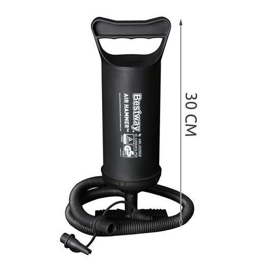 Pompa de aer manuala Bestway, pentru piscina si obiecte gonflabile, cu furtun si 3 adaptori, 30cm, Negru