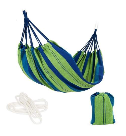 Hamac Dublu pentru 2 persoane, cu Sac Depozitare, 180x150cm, Capacitate 150 kg, Culoare Albastru/Verde