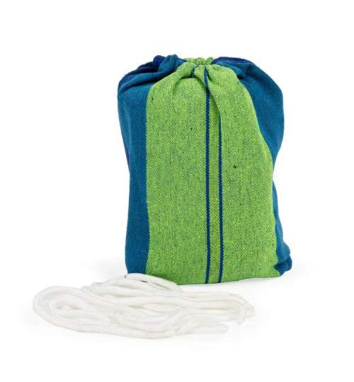 Hamac Dublu pentru 2 persoane, cu Sac Depozitare, 180x150cm, Capacitate 150 kg, Culoare Albastru/Verde