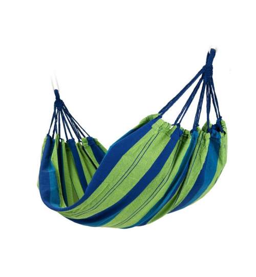 Hamac Dublu pentru 2 persoane, cu Sac Depozitare, 180x150cm, Capacitate 150 kg, Culoare Albastru/Verde