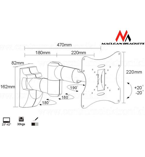 Suport Reglabil pentru Televizor TV sau Monitor cu Diagonala intre 13-42 inch, Capacitate 30kg