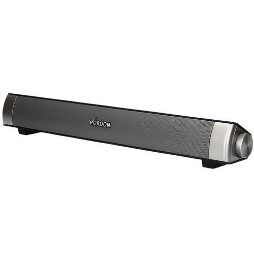 Boxa Bluetooth Soundbar Portabila, Microfon Incorporat, AUX, USB, MicroSD, Conectare fara Fir la PC, TV, Telefon HandsFree, Laptop, Vordon 2x5W Premium Silver