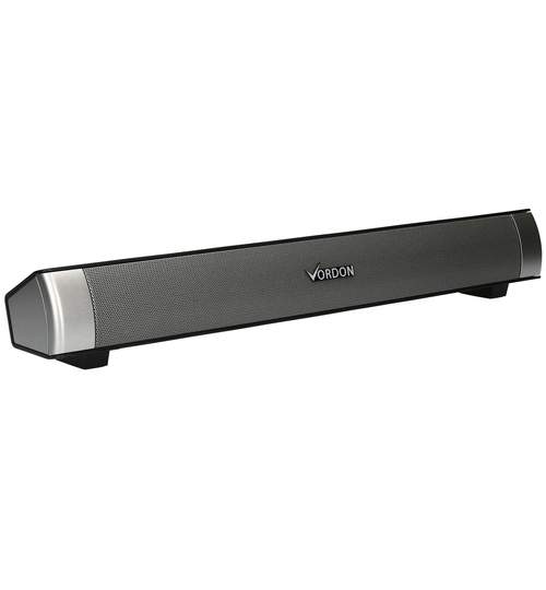 Boxa Bluetooth Soundbar Portabila, Microfon Incorporat, AUX, USB, MicroSD, Conectare fara Fir la PC, TV, Telefon HandsFree, Laptop, Vordon 2x5W Premium Silver