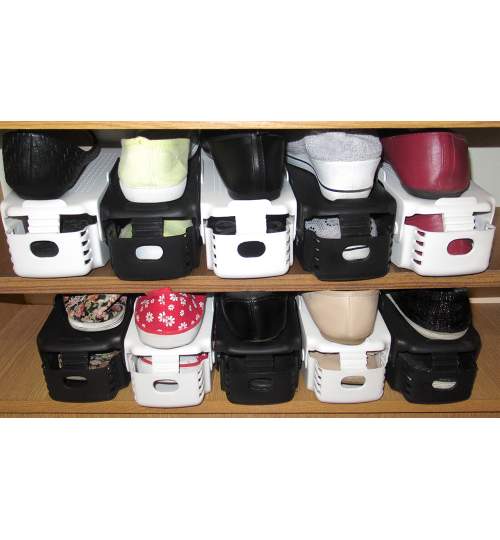 Set 5x Suport organizator pentru Pantofi, Papuci sau Diverse Incaltaminte cu 3 nivele reglabile pe inaltime, culoare Negru