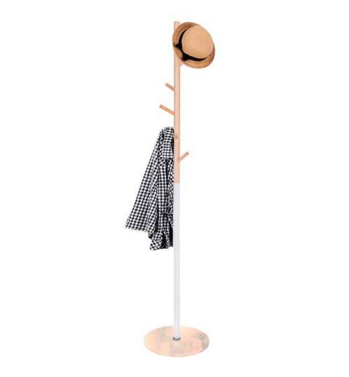 Cuier Elegant tip Pom model Scandinav cu 6 Agatatori, baza din Marmura, 172 cm, Culoare Portocaliu/Gri/Natur