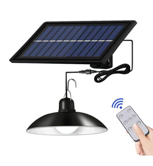 Lampa de Gradina suspendata tip Cadelabru, cu Panou Solar, 16 LED-uri, 3.5 W, Negru