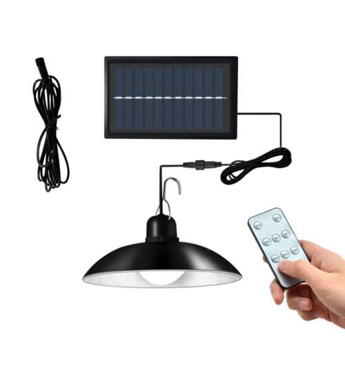 Lampa de Gradina suspendata tip Cadelabru, cu Panou Solar, 16 LED-uri, 3.5 W, Negru