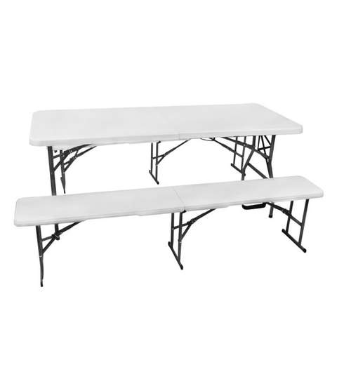 Set mobilier pentru curte sau gradina pliabil masa 180cm + 2 banci, culoare Gri