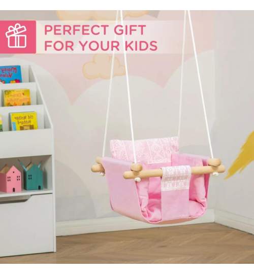 Leagan pentru copii, textil/lemn, roz, 40x40x180 cm MART-AR147009