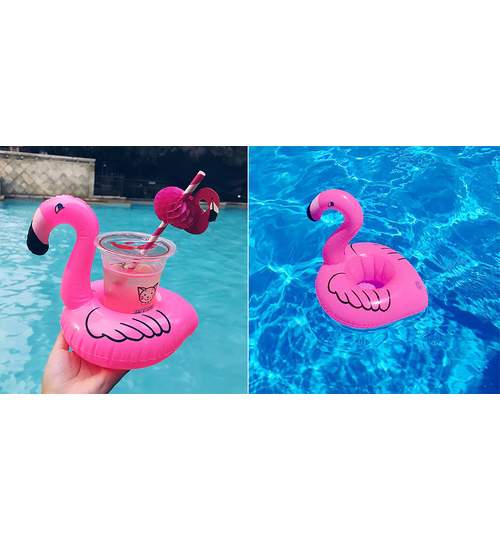 Suport colac gonflabil pentru bauturi sau accesorii piscina tip Flamingo, culoare Roz