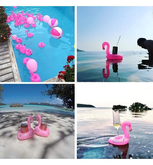 Suport colac gonflabil pentru bauturi sau accesorii piscina tip Flamingo, culoare Roz