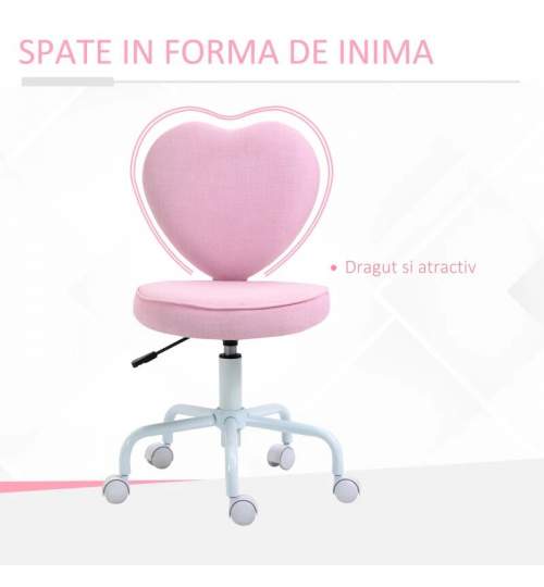 Scaun de birou, Heart, rotativ, poliester si PU, roz, 40x50x79-89 cm MART-AR081037