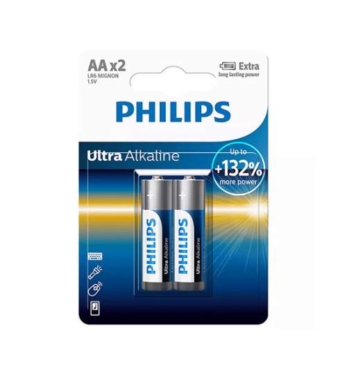 Set 2 baterii Philips LR6, AA, Ultra Alcaline FMG-LCH-PH-LR6E2B/10