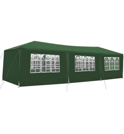 Cort Pavilion pentru Gradina, Curte sau Evenimente, Dimensiuni 3x9m cu 8 Pereti Laterali, Culoare Verde