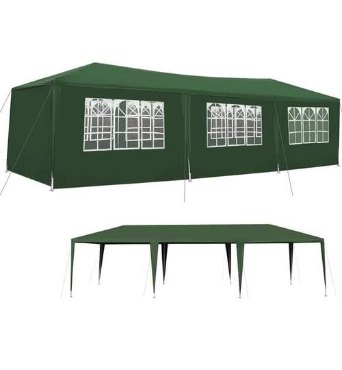 Cort Pavilion pentru Gradina, Curte sau Evenimente, Dimensiuni 3x9m cu 8 Pereti Laterali, Culoare Verde