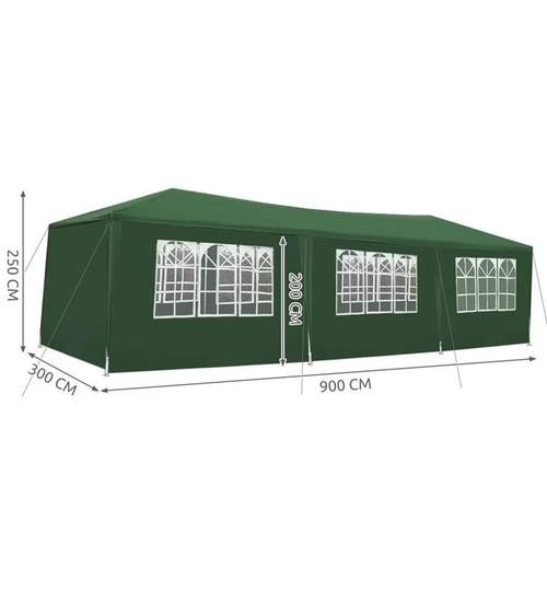 Cort Pavilion pentru Gradina, Curte sau Evenimente, Dimensiuni 3x9m cu 8 Pereti Laterali, Culoare Verde