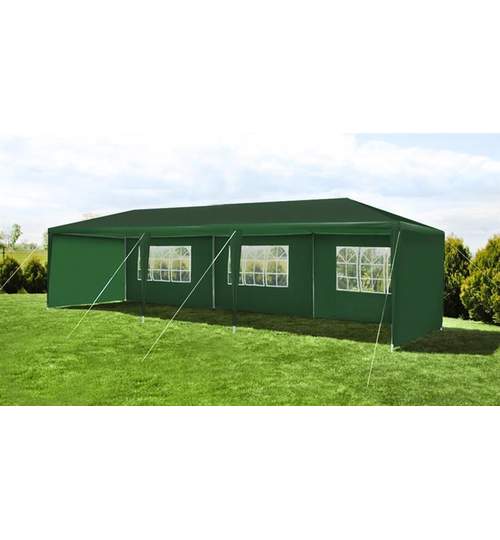 Cort Pavilion pentru Gradina, Curte sau Evenimente, Dimensiuni 3x9m cu 8 Pereti Laterali, Culoare Verde