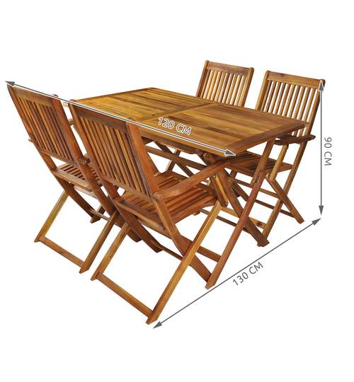 Set Masa + 4 Scaune din Lemn Pliabile pentru Curte, Gradina, Terasa sau Balcon