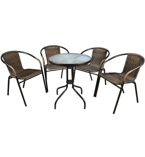 Set Masa Rotunda + 4 Scaune Rattan pentru Curte, Gradina, Terasa sau Balcon