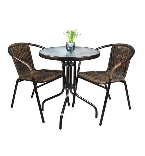 Set Masa Rotunda + 4 Scaune Rattan pentru Curte, Gradina, Terasa sau Balcon