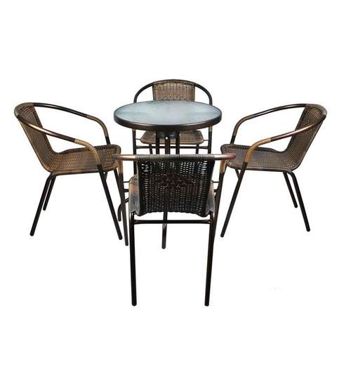 Set Masa Rotunda + 4 Scaune Rattan pentru Curte, Gradina, Terasa sau Balcon