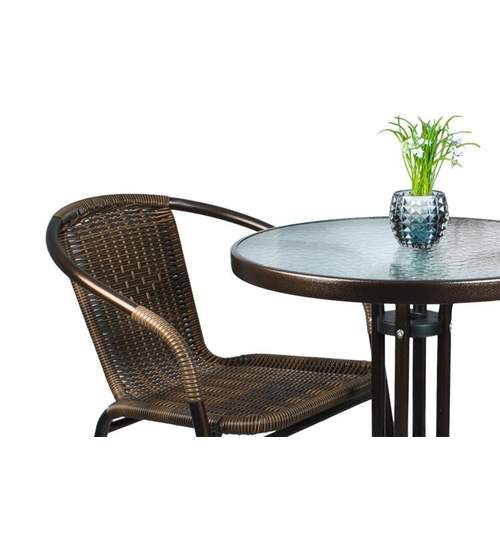 Set Masa Rotunda + 4 Scaune Rattan pentru Curte, Gradina, Terasa sau Balcon