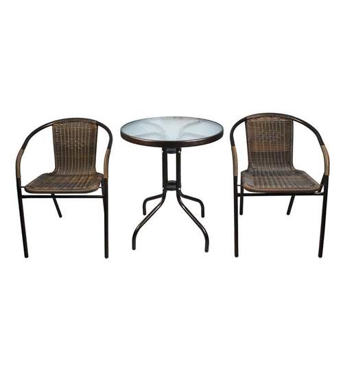 Set Masa Rotunda + 4 Scaune Rattan pentru Curte, Gradina, Terasa sau Balcon