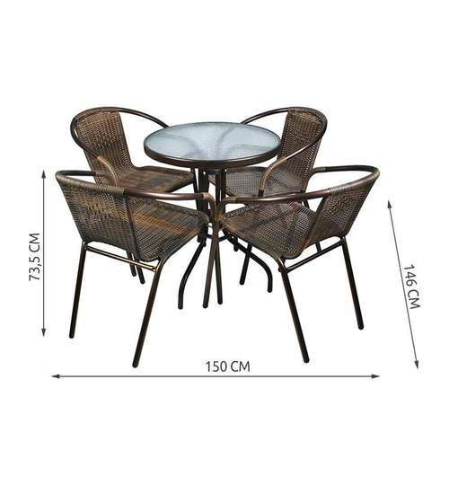 Set Masa Rotunda + 4 Scaune Rattan pentru Curte, Gradina, Terasa sau Balcon