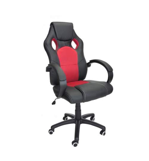 Scaun Gaming de Birou, Ergonomic, Reglabil, Spatar Ventilat, Rotativ, Culoare Negru/Rosu