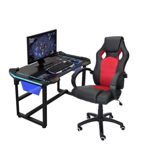 Scaun Gaming de Birou, Ergonomic, Reglabil, Spatar Ventilat, Rotativ, Culoare Negru/Rosu